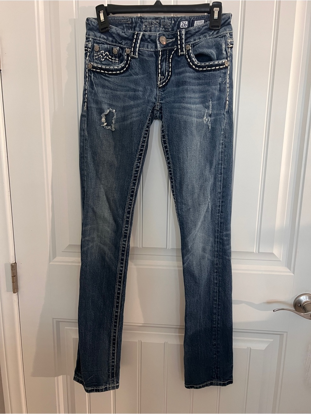 Miss Me Women’s Blue Distressed Straight Leg Jeans